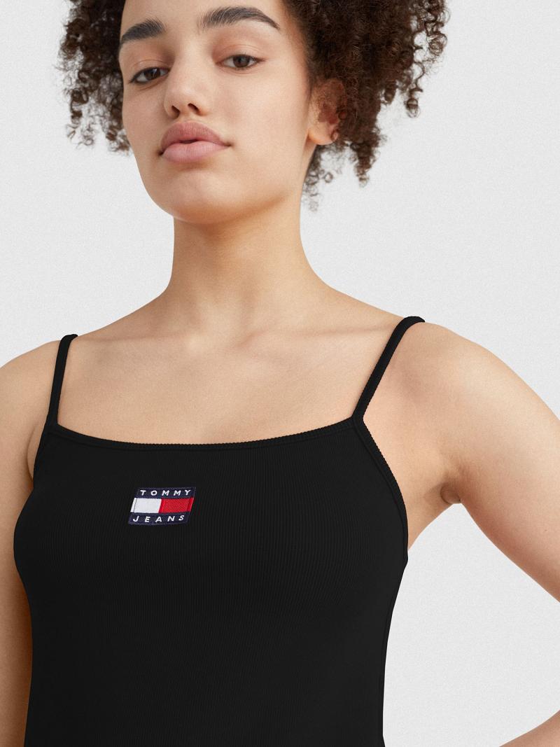 Női Tommy Hilfiger Badge Logo Midi Dresses Fekete | HU 42VRW